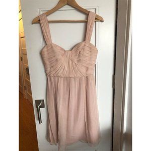 AMSALE Blush Shortened Crinkle Chiffon Silk Dress
